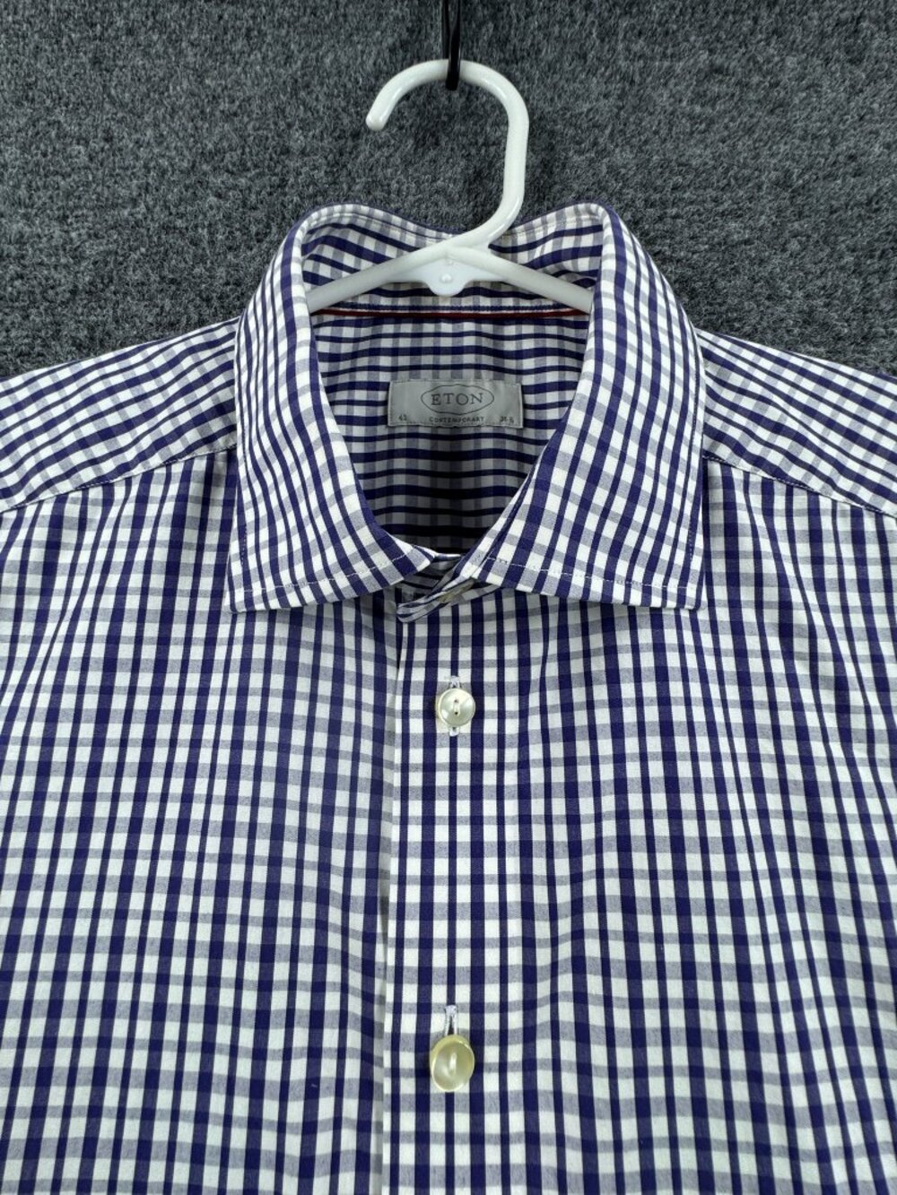 Eton Blue White 16.5 Men Check Contemporary Cotton Long Sleeve Shirt Button Up